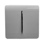 Trendi 1 Gang 2 Way 240V Screwless Raised Front Plate Plastic Artistic Modern Glossy 10 Amp Chrome Rocker Single Electrical Wall Light Switch in Light Grey