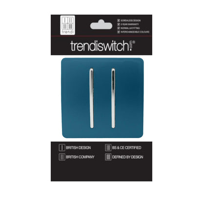 Trendi 2 Gang 2 Way 240V Screwless Artistic Modern Glossy 10 Amp Chrome Rocker Electrical Wall Light Switch in Midnight Blue (2 pack)