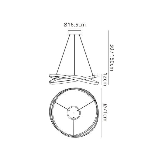Mantra M5726 Infinity Pendant 60W LED 3000K, 4500lm, Dimmable Silver/Polished Chrome/White Acrylic, 3yrs Warranty