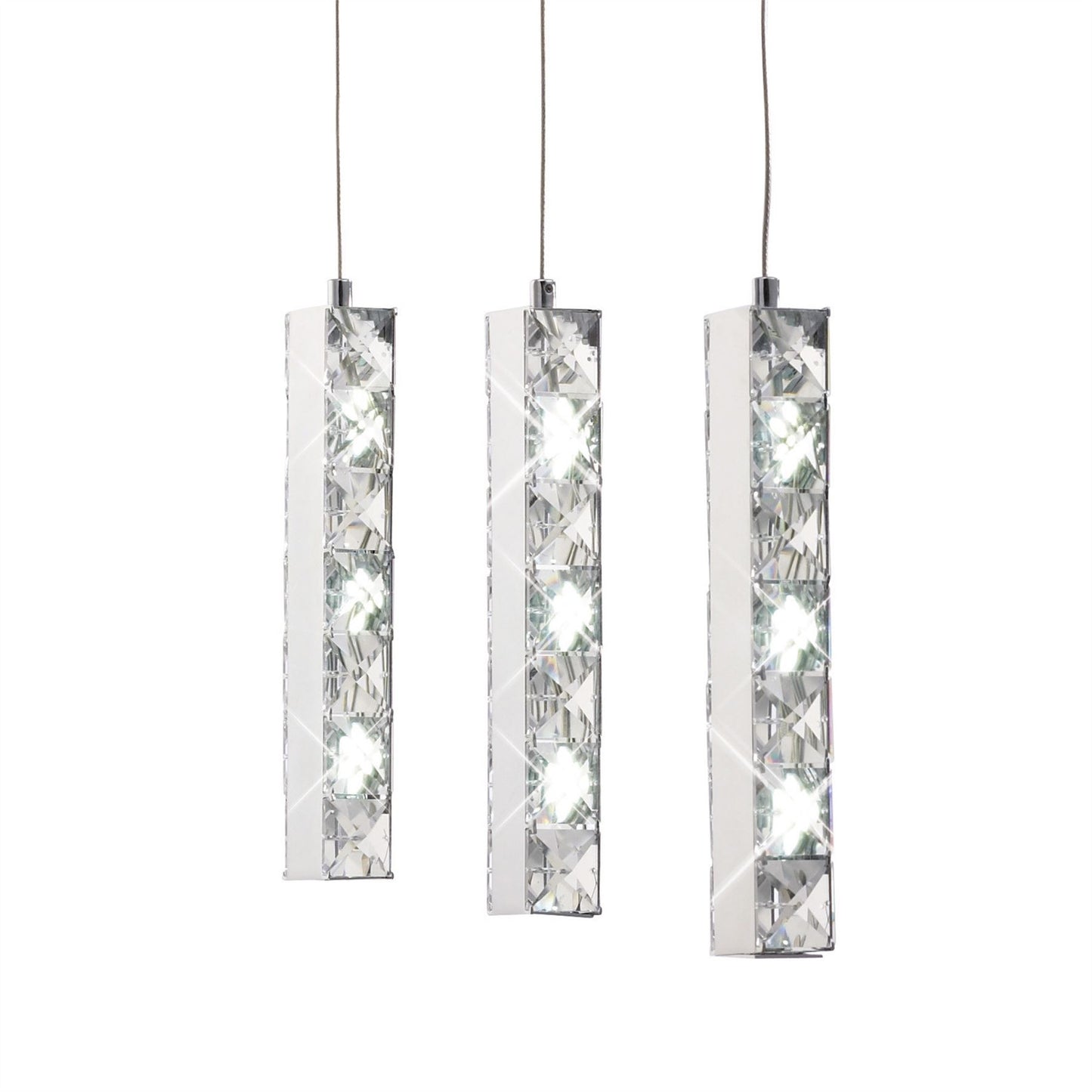 Diyas Galaxy Linear  3 Drop LED 6000K 3 X 3W Polished Chrome, Crystal Ceiling Pendant Light Fitting