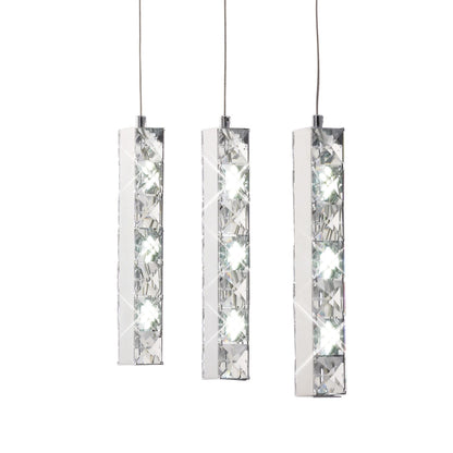 Diyas Galaxy Linear  3 Drop LED 6000K 3 X 3W Polished Chrome, Crystal Ceiling Pendant Light Fitting