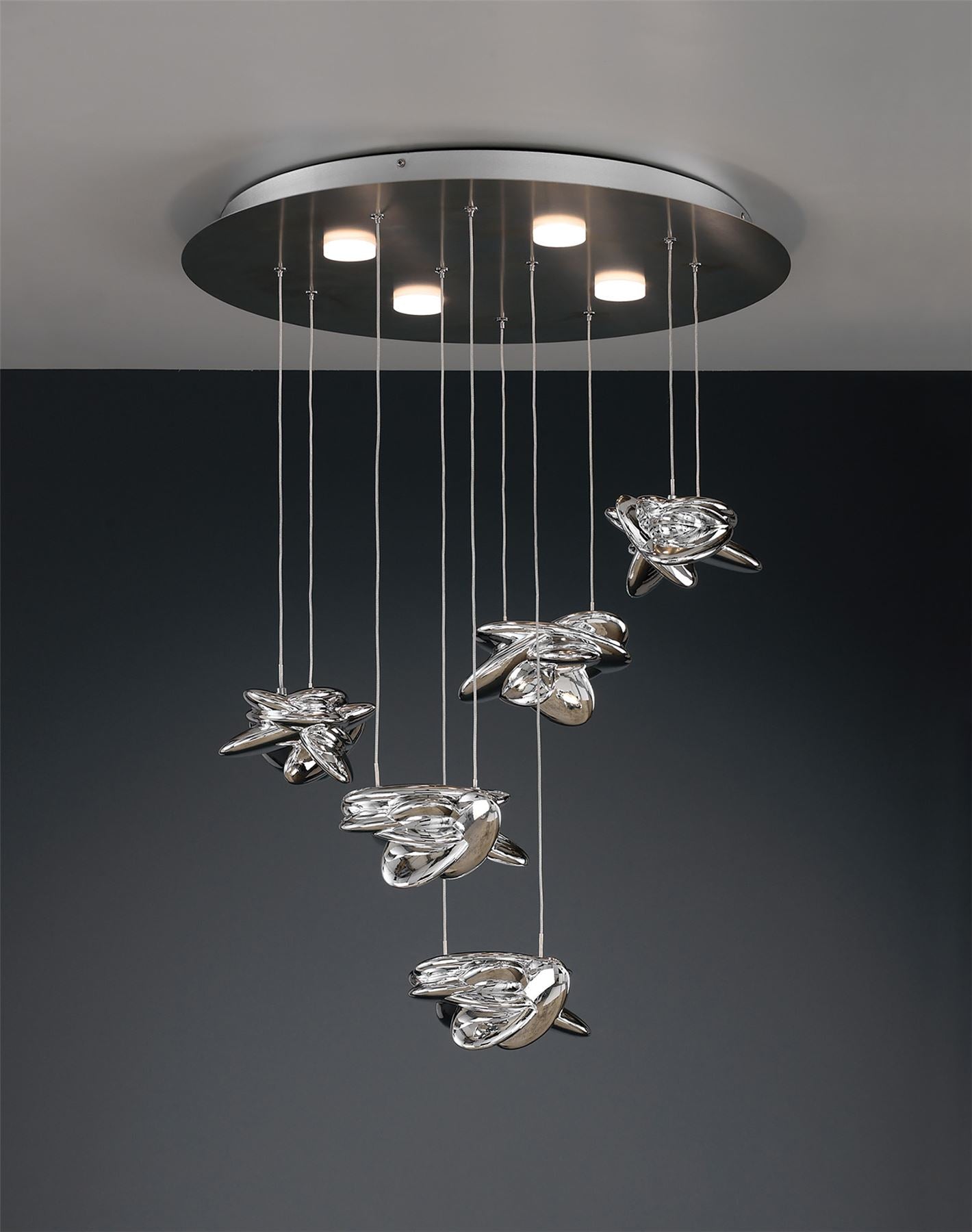 Mantra M5902 Nido Pendant 62cm Round 5 + 4 Lights 30W + 20W LED 3000K, 4000lm, Chrome, 3yrs Warranty