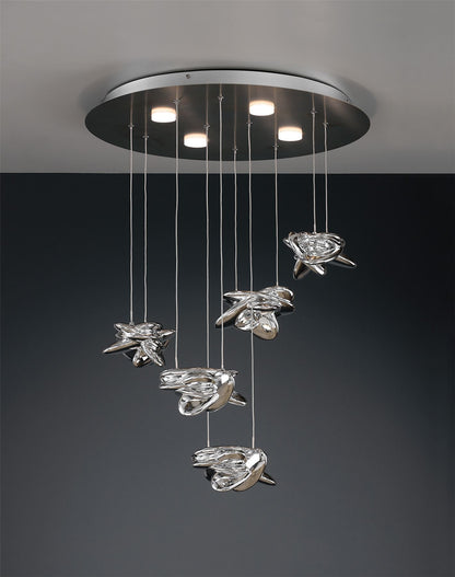 Mantra M5902 Nido Pendant 62cm Round 5 + 4 Lights 30W + 20W LED 3000K, 4000lm, Chrome, 3yrs Warranty