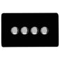 Trendi 4 Gang 2 Way 240V 100w LED Dimmer Screwless Raised Front Plate Plastic Artistic Modern Glossy 10 Amp Chrome Single Electrical Wall Light Switch in Piano Black - ART-4LDMBK