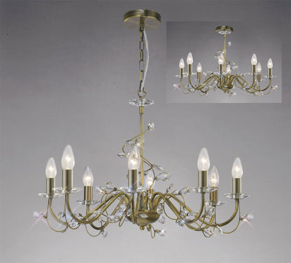 Diyas Willow 64cm  WITHOUT SHADE 8 Light E14 Antique Brass/Crystal Ceiling Pendant Light Fitting