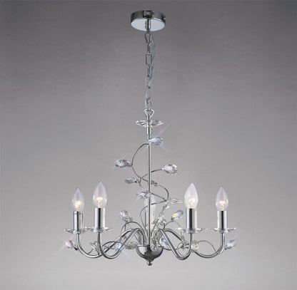 Diyas Willow 50cm  WITHOUT SHADE 5 Light E14 Polished Chrome/Crystal Ceiling Pendant Light Fitting