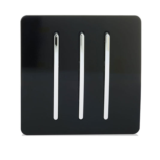 Trendi 3 Gang 2 Way Artistic Modern 10 Amp Rocker Light Switch Black ART-SS6BK