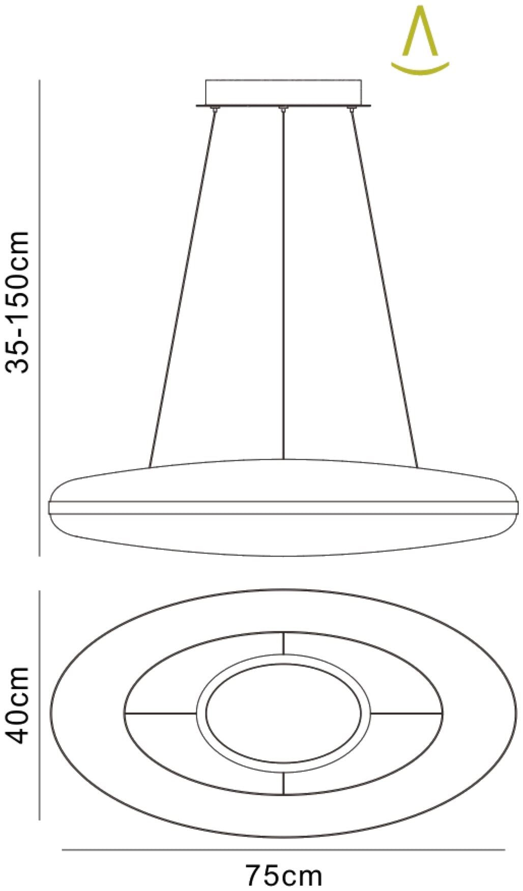 Mantra M4900 Oakley Oval Pendant 80W LED 3000K, 6400lm, Polished Chrome/Frosted Acrylic, 3yrs Warranty