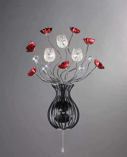 Diyas Home Bonita Aluminium (DH) Bonita Wall Light 3 Light G4 Black/Red/Crystal, NOT LED/CFL Compatible