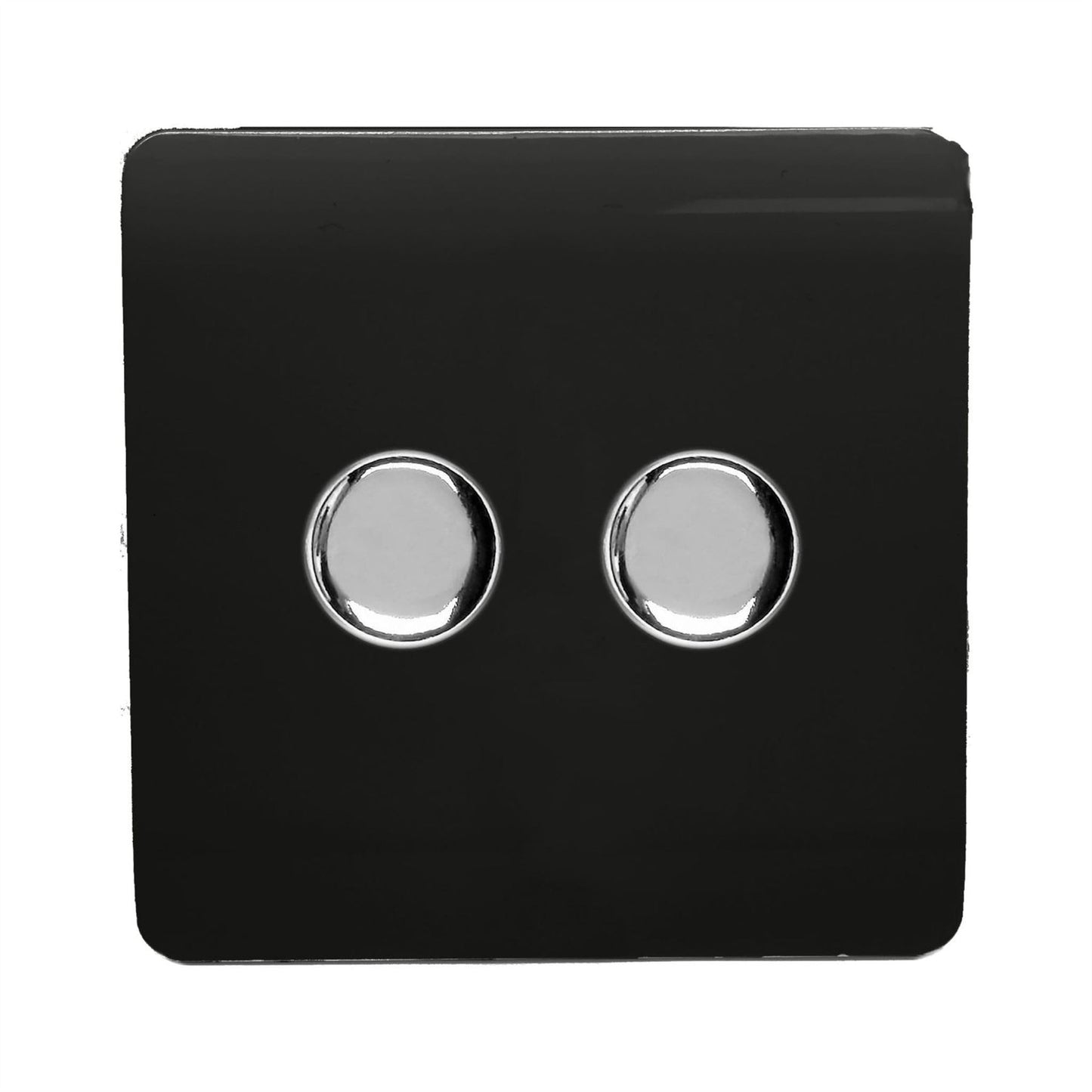 Trendi 2 Gang 2 Way 240V 100w LED Dimmer Screwless Raised Front Plate Plastic Artistic Modern Glossy 10 Amp Chrome Single Electrical Wall Light Switch in Piano Black - ART-2LDMBK