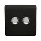 Trendi 2 Gang 2 Way 240V 100w LED Dimmer Screwless Raised Front Plate Plastic Artistic Modern Glossy 10 Amp Chrome Single Electrical Wall Light Switch in Piano Black - ART-2LDMBK