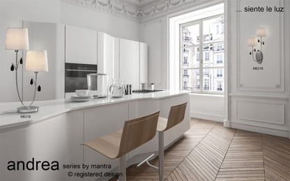 Mantra M6316 Andrea Wall Light, 2 x E14 (Max 20W), Polished Chrome, White Shades, Black Crystal Droplets