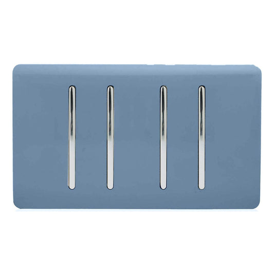 Trendi 4 Gang 3 Way Intermediate Artistic Modern Glossy 10 Amp Rocker Light Switch Sky
