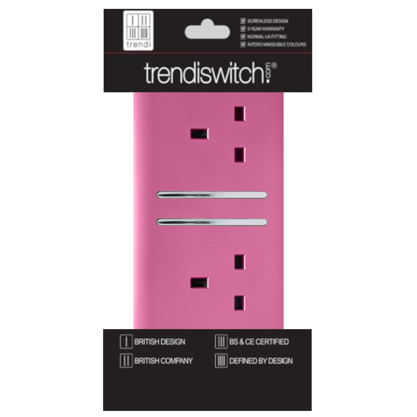 Trendi 2 Gang Artistic Modern Glossy 13 Amp Switched Plug Socket Pink (7 Pack)