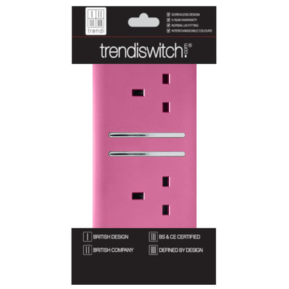 Trendi 2 Gang Artistic Modern Glossy 13 Amp Switched Plug Socket Pink (7 Pack)