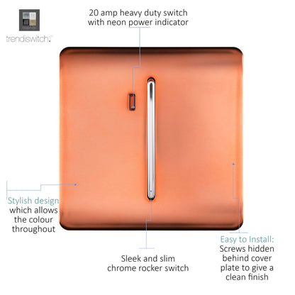 Trendi Artistic Modern Glossy 20 A Tactile Light Switch & Neon Insert Copper
