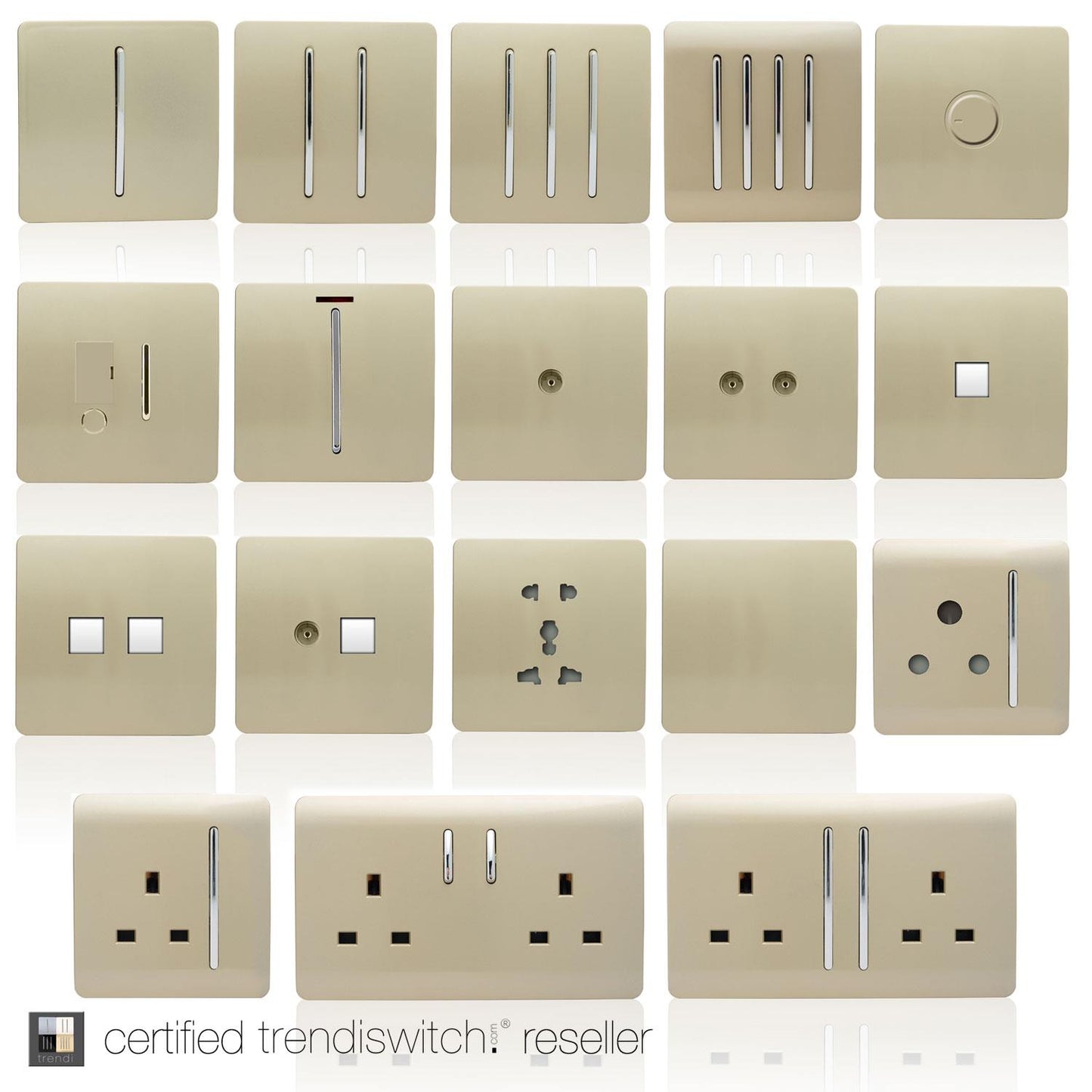 Trendi 2 Gang 3 Way Intermediate Artistic Modern Glossy 10 Amp Rocker Light Switch Gold
