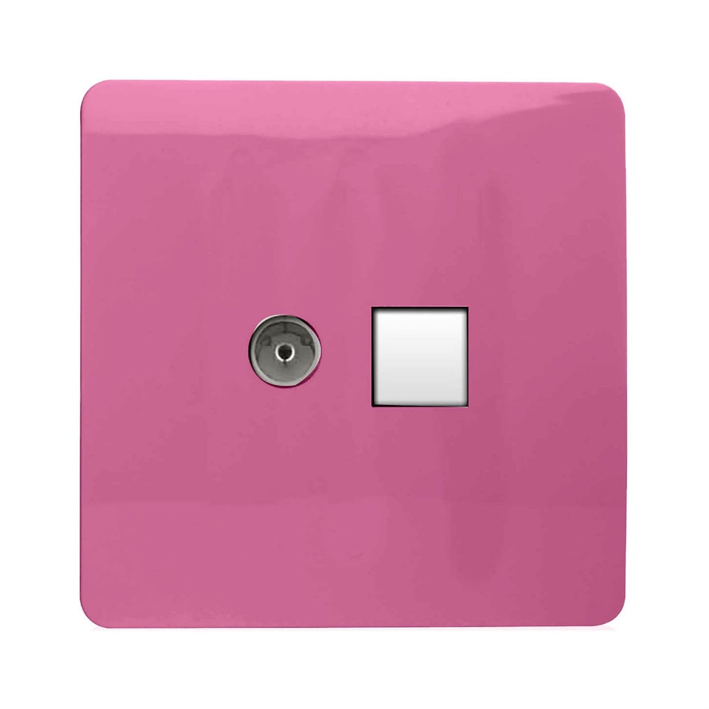 Trendi Modern Glossy Tactile TV Co-axial Socket+RJ45 Cat 5e&Cat 6 PC Ethernet Socket Pink
