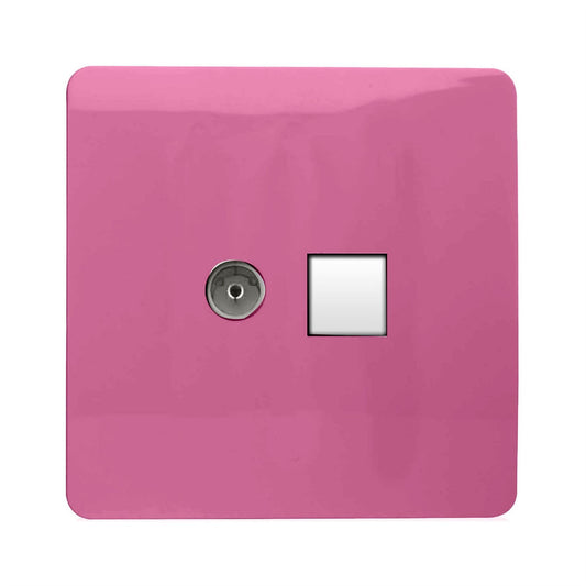 Trendi Modern Glossy Tactile TV Co-axial Socket+RJ45 Cat 5e&Cat 6 PC Ethernet Socket Pink