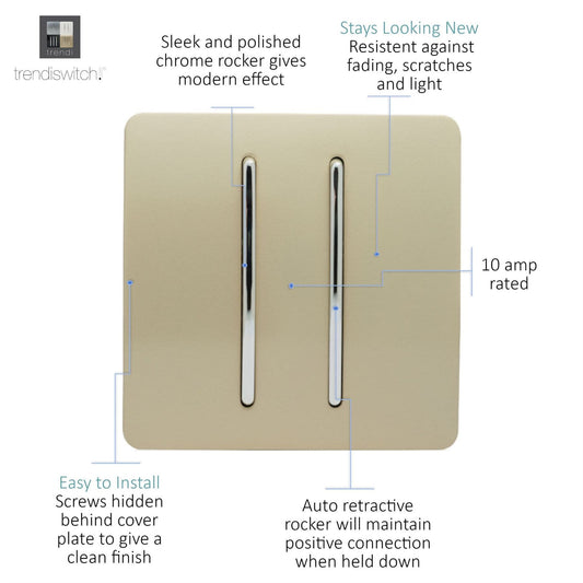 Trendi Artistic Modern Auto Retractive 2 Door Bell Switch Gold ART-2DBGO