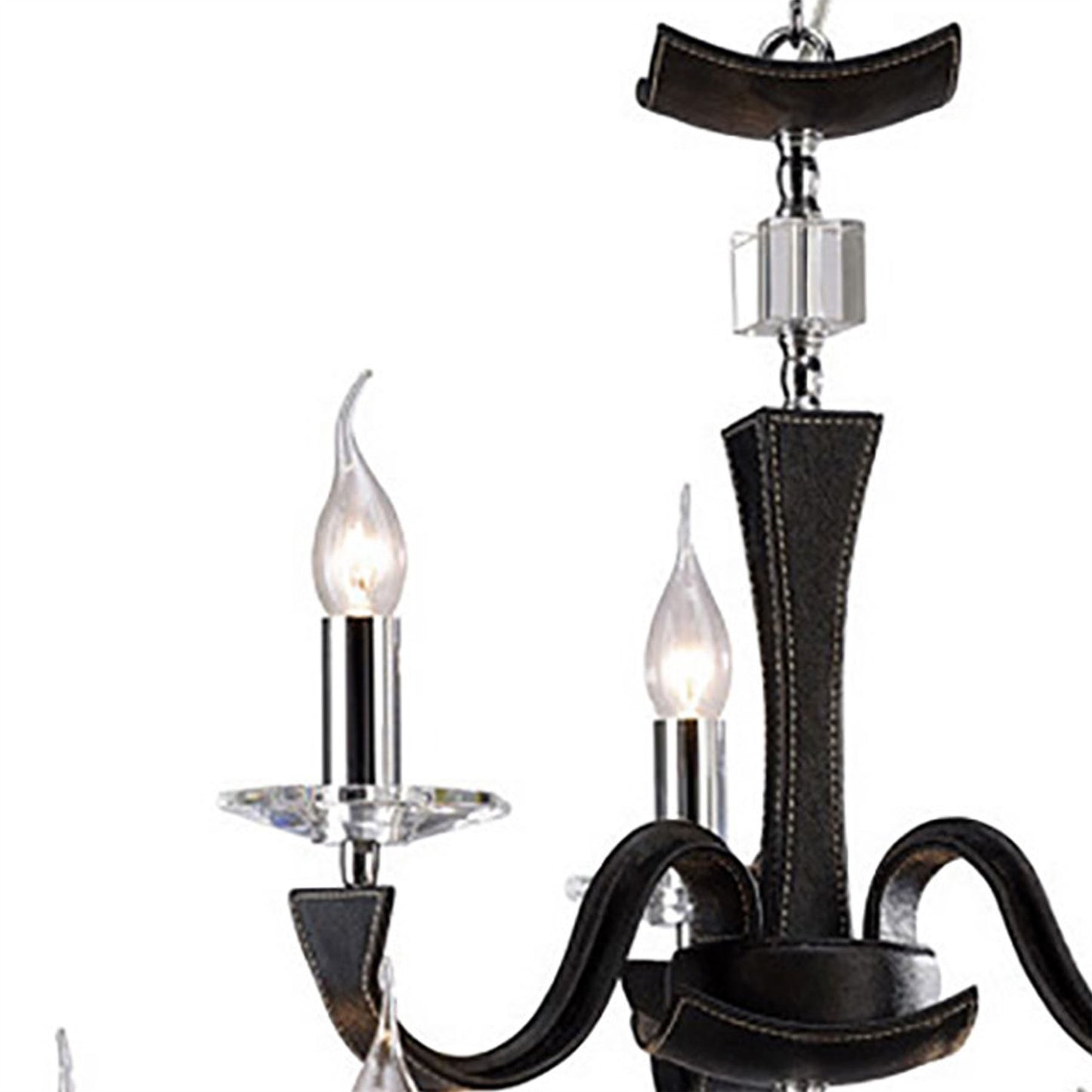 Diyas Nardini 65cm  2 Tier 9 Light E14 Polished Chrome/Black Faux Leather/Crystal Ceiling Pendant Light Fitting