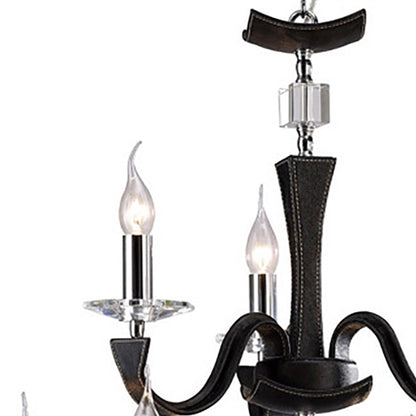 Diyas Nardini 65cm  2 Tier 9 Light E14 Polished Chrome/Black Faux Leather/Crystal Ceiling Pendant Light Fitting