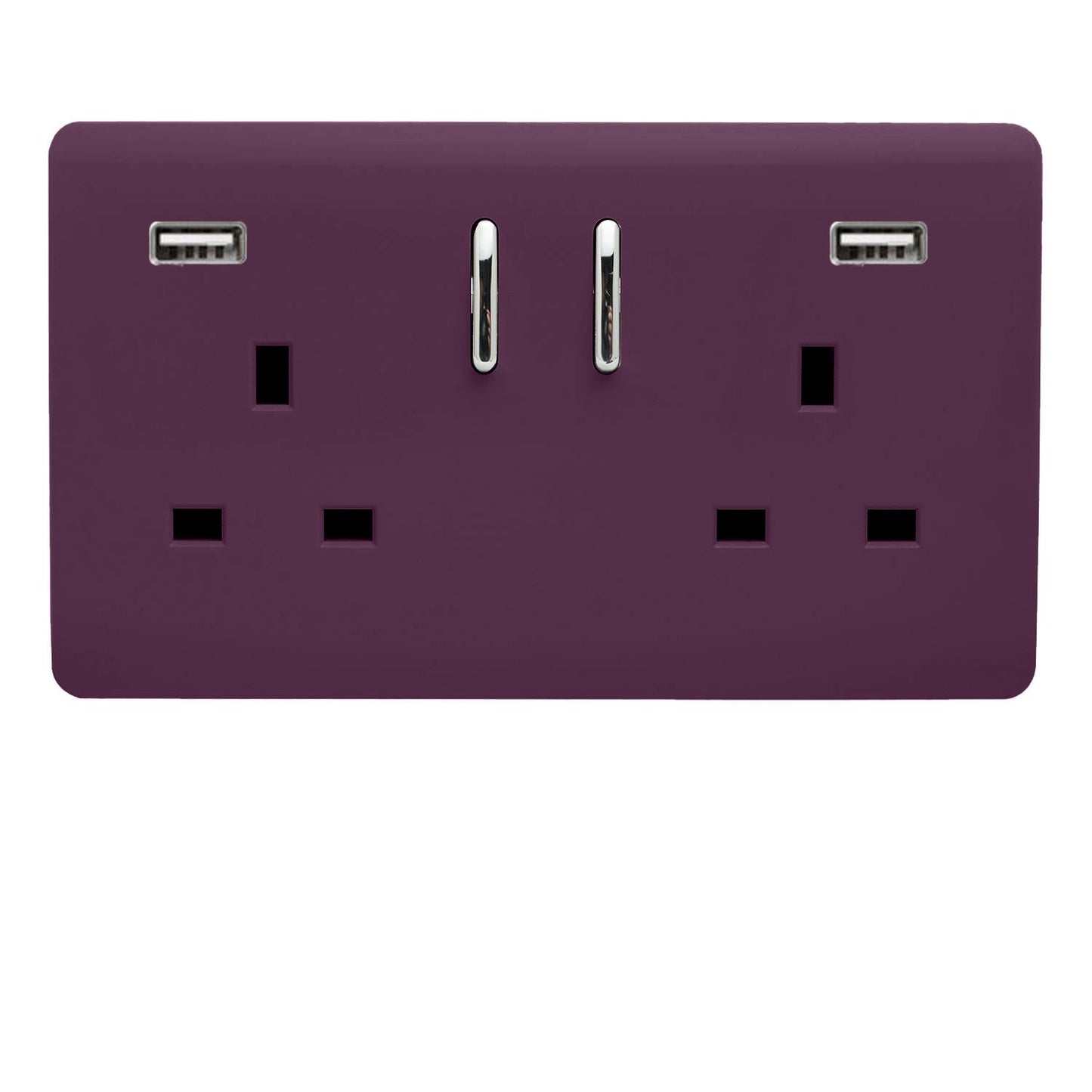 Trendi 2 Gang Artistic Modern Glossy 13 Amp 2 x 3.1mA USB Switched Plug Socket Plum