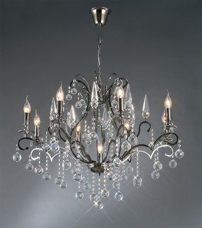 Diyas Pescara 85cm  Round 9 Light E14 Black Chrome/Crystal Ceiling Pendant Light Fitting