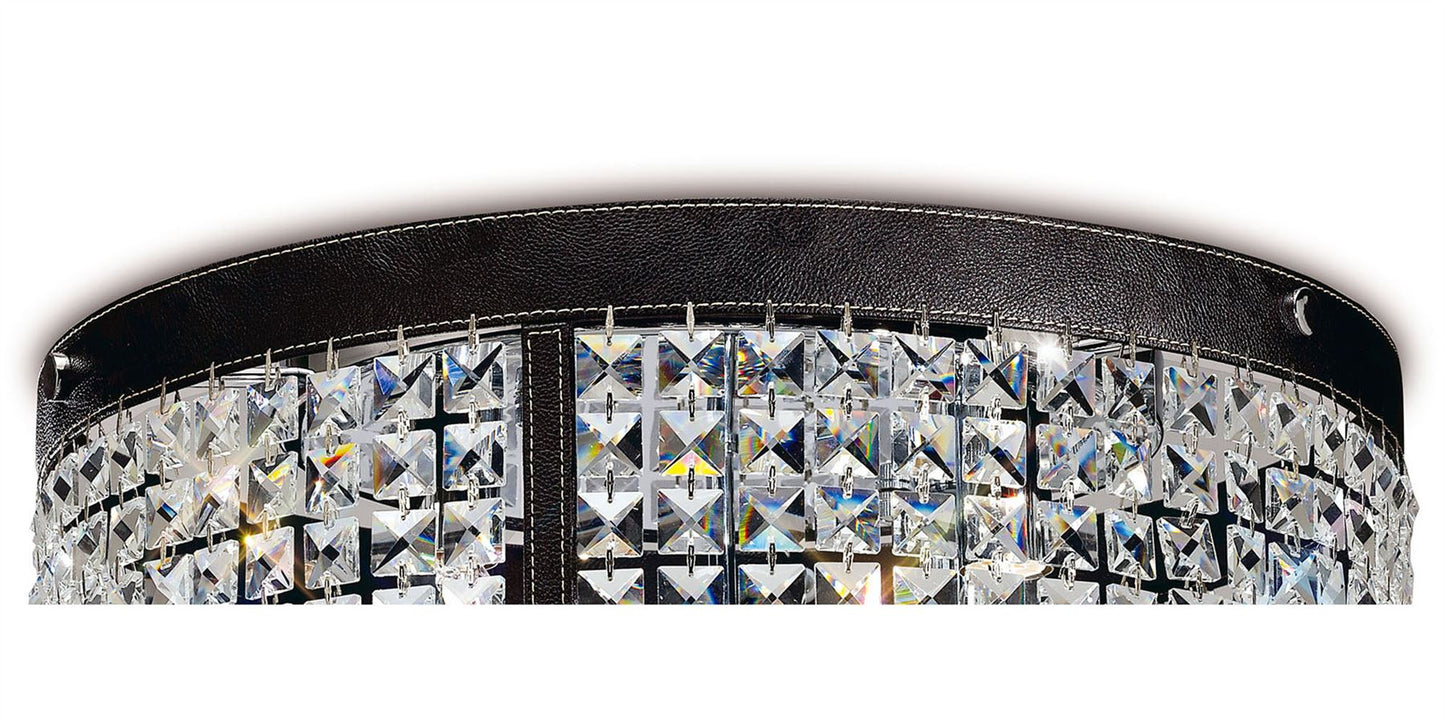 Diyas Celsa 45cm Flush  4 Light E14 Polished Chrome/Dark Brown Faux Leather/Crystal Ceiling Light Fitting