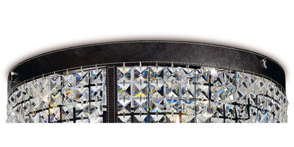 Diyas Celsa 45cm Flush  4 Light E14 Polished Chrome/Dark Brown Faux Leather/Crystal Ceiling Light Fitting