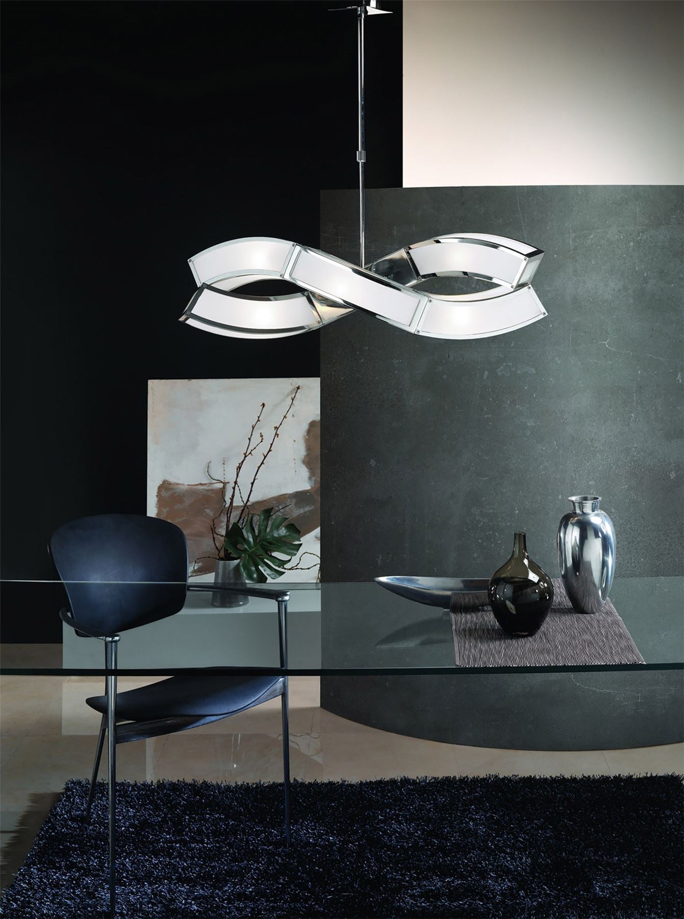 Mantra M0388 Duna E27 Rectangular Pendant 2 Arm 6 Light E27, Polished Chrome/White Acrylic