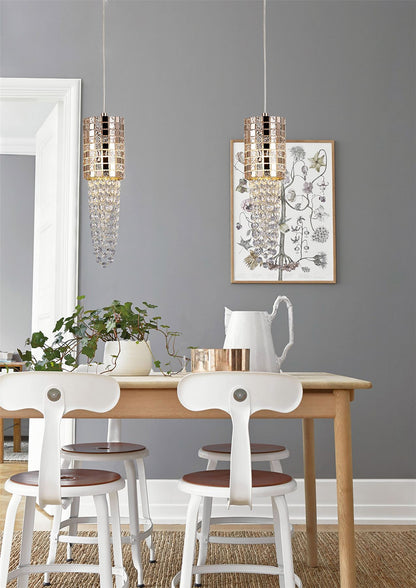 Diyas Camden 10cm Single  1 Light G9 Rose Gold/Mosaic Glass/Crystal Ceiling Pendant Light Fitting