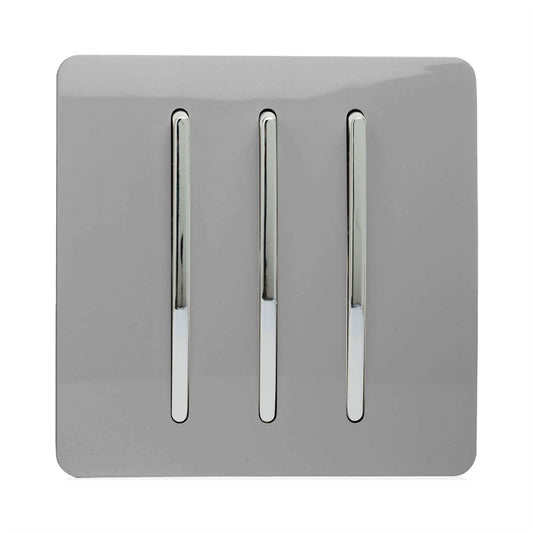 Trendi 3 Gang 2 Way Artistic Modern Glossy 10 Amp Rocker Tactile Light Switch Light Grey