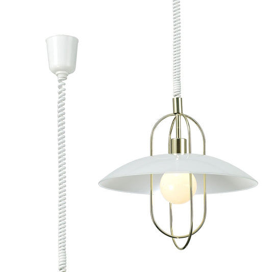 Deco Riva Rise & Fall Pendant 1 Light E27, Polished Brass/Opal White Glass Shade