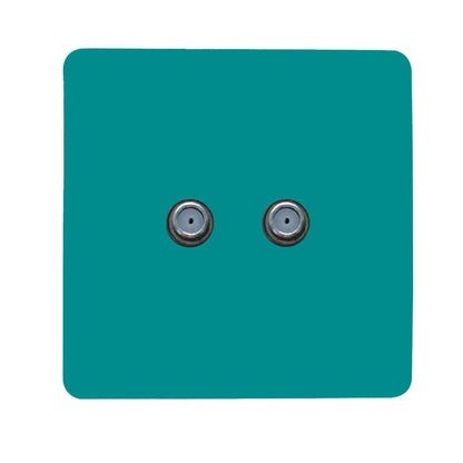Trendi Switch 2 Gang Male F-Type Satellite Television Socket in Bright Teal