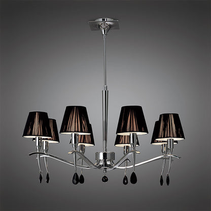 Mantra M0341 Siena Pendant Round 8 Light E14, Polished Chrome with Black Shades and Black Crystal