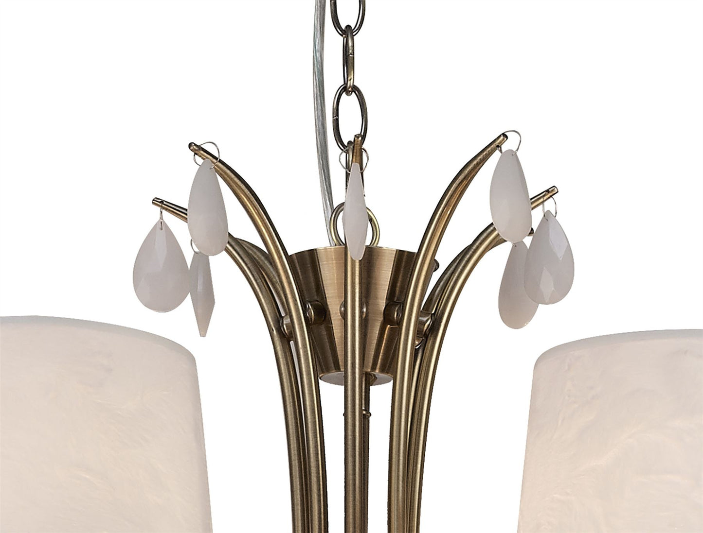 Mantra M6330 Andrea Pendant 100cm Round, 8+4 x E14 (Max 20W), Antique Brass, White Shades, White Crystal Droplets