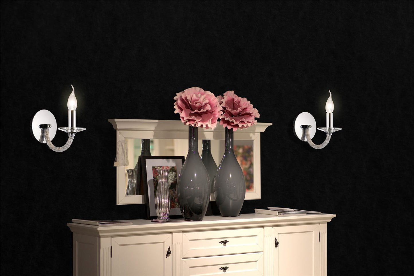 Diyas Elena Wall Light Switched 1 Light E14 Polished Chrome/Crystal