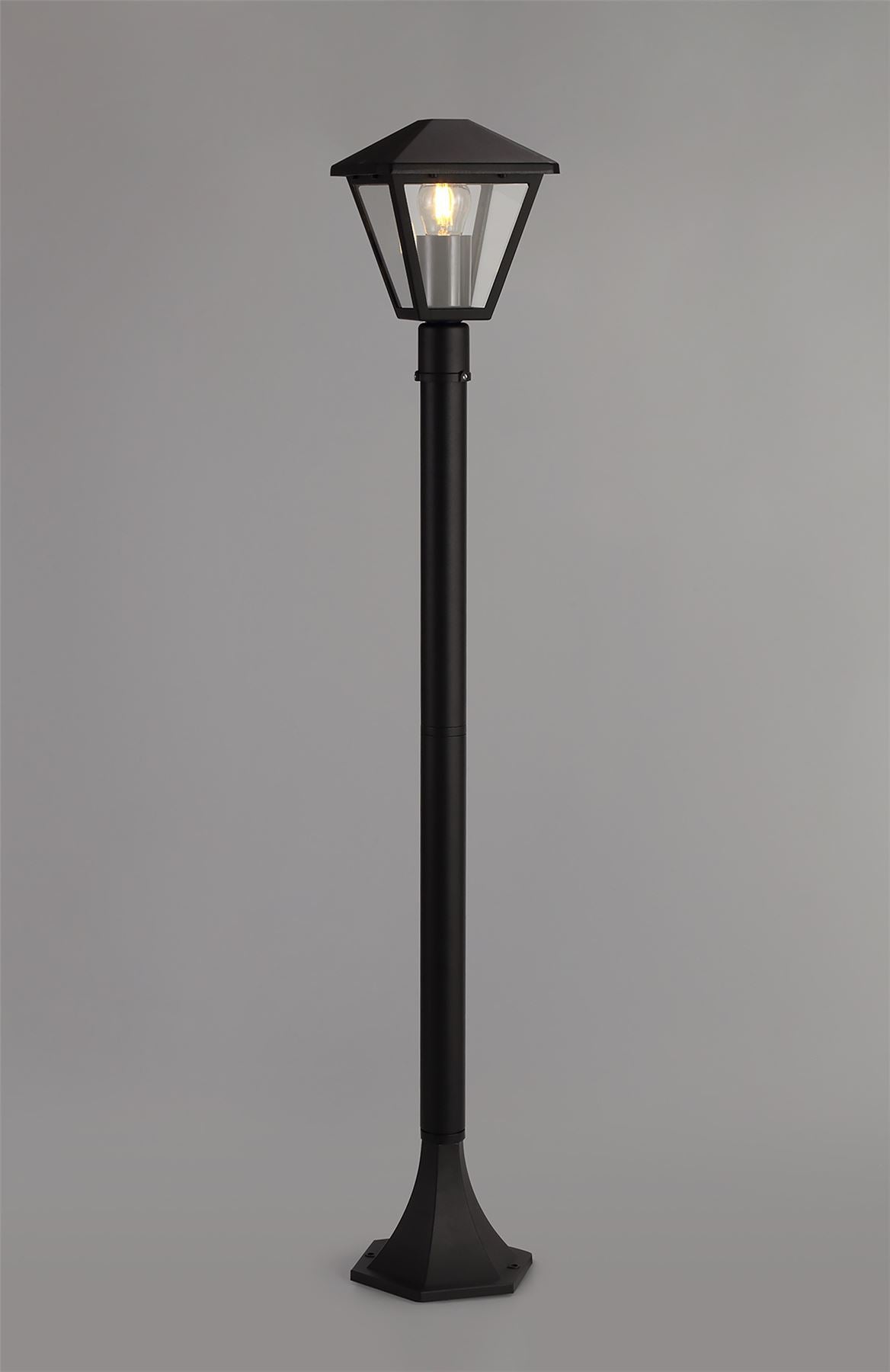Deco Luqi Tall Post, 1 x E27, IP44, Black/Clear Glass, 2yrs Warranty - D0548 Exterior