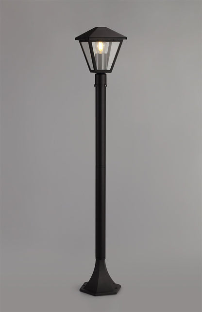 Deco Luqi Tall Post, 1 x E27, IP44, Black/Clear Glass, 2yrs Warranty - D0548 Exterior