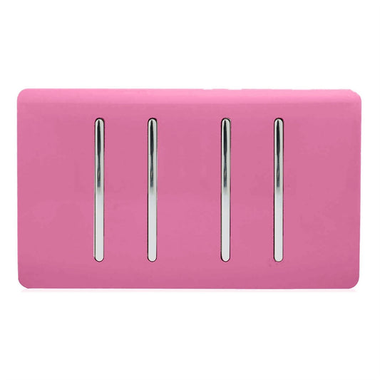 Trendi 4 Gang 3 Way Intermediate Artistic Modern Glossy 10 Amp Rocker Light Switch Pink