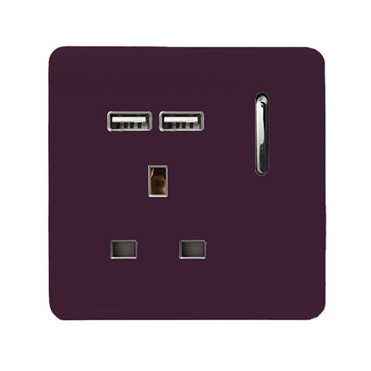 Trendi 1 Gang Artistic Modern Glossy 13 Amp 2x2.1mA USB Switched Tactile Plum