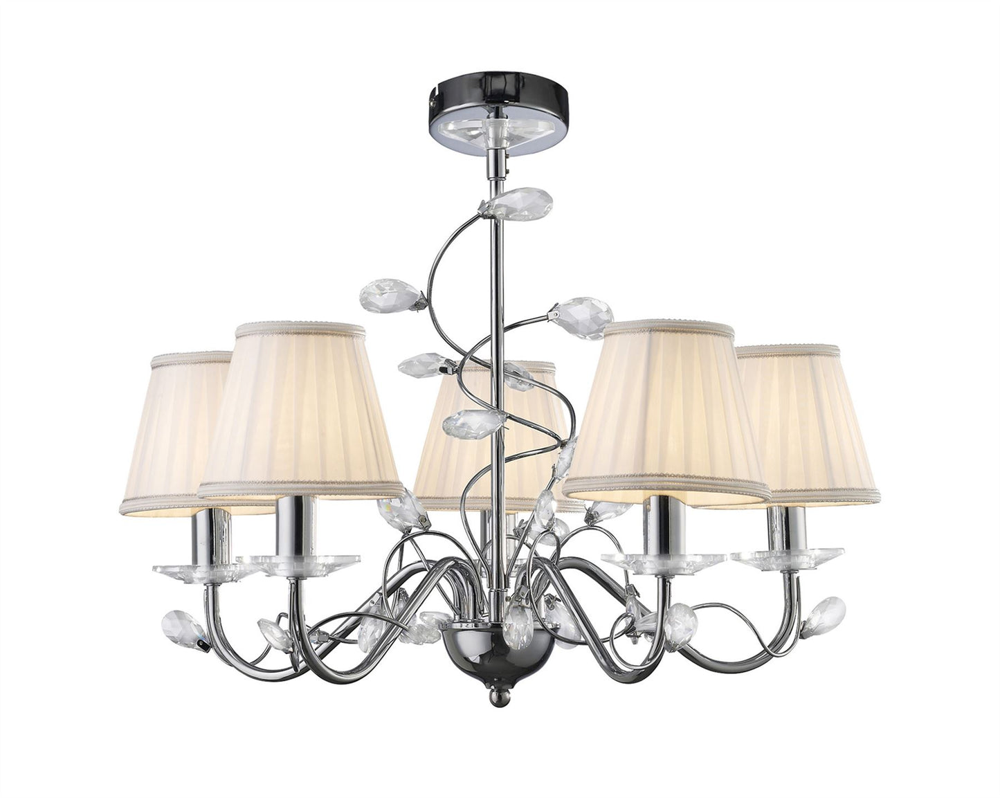 Diyas Willow 50cm  WITHOUT SHADE 5 Light E14 Polished Chrome/Crystal Ceiling Pendant Light Fitting