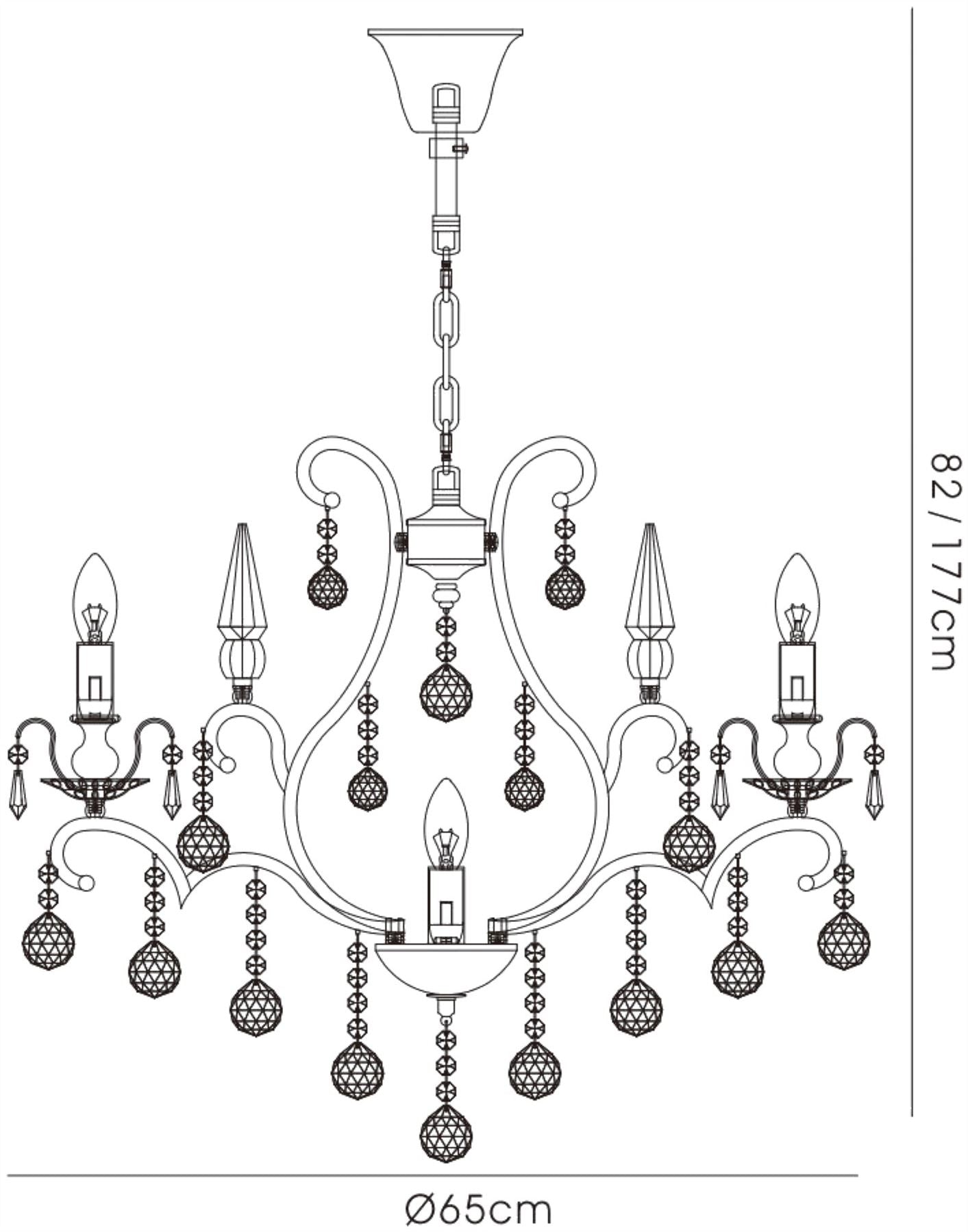 Diyas Pescara 65cm  Round 7 Light E14 Black Chrome/Crystal Ceiling Pendant Light Fitting