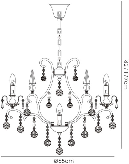 Diyas Pescara 65cm  Round 7 Light E14 Black Chrome/Crystal Ceiling Pendant Light Fitting