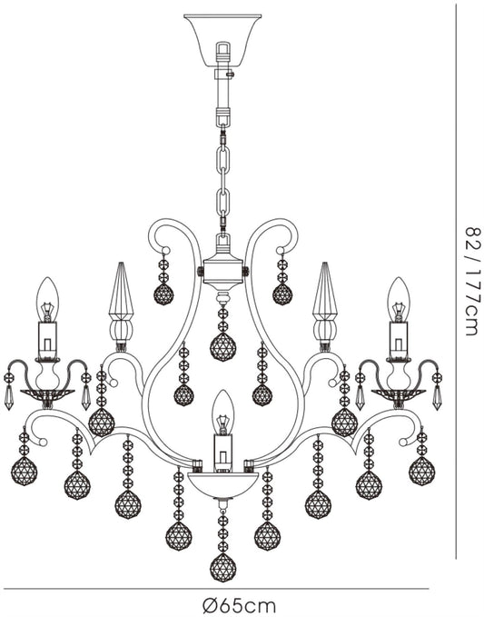 Diyas Pescara 65cm  Round 7 Light E14 Black Chrome/Crystal Ceiling Pendant Light Fitting