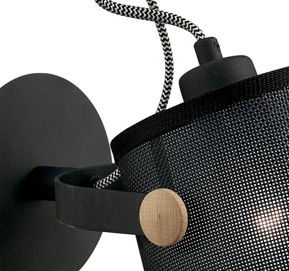 Mantra M4925 Nordica Wall Light with Black Shade 1 Light E27, Matt Black/Beech with Black Shade