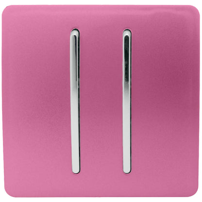 Trendi 2 Gang 2 Way 240V Screwless Artistic Modern Glossy 10 Amp Chrome Rocker Electrical Wall Light Switch in Candy Pink (2 pack)