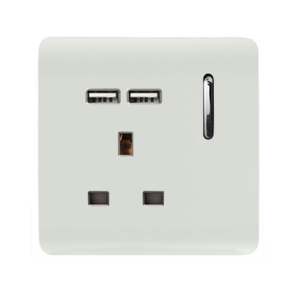 Trendi 1 Gang Artistic Modern Glossy 13 Amp 2 x 2.1mA USB Switched Tactile Plug Socket Ice White