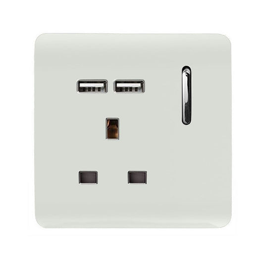 Trendi 1 Gang Artistic Modern Glossy 13 Amp 2 x 2.1mA USB Switched Tactile Plug Socket Ice White